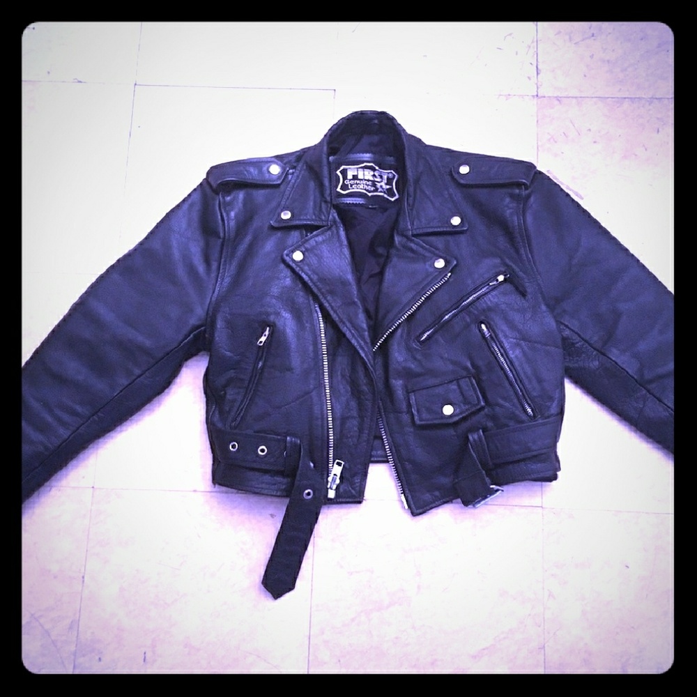 Cropped Leather Biker Jacket